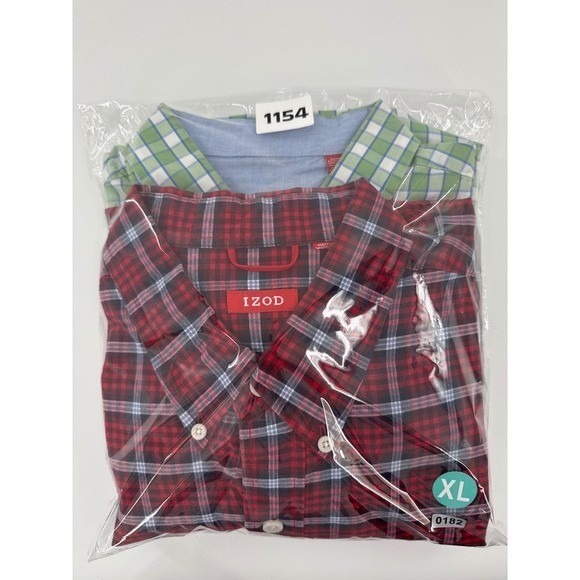 IZOD Mens Two Pack Long Sleeve Button Down Shirts Red Plaid Green Plaid XL - Picture 8 of 8